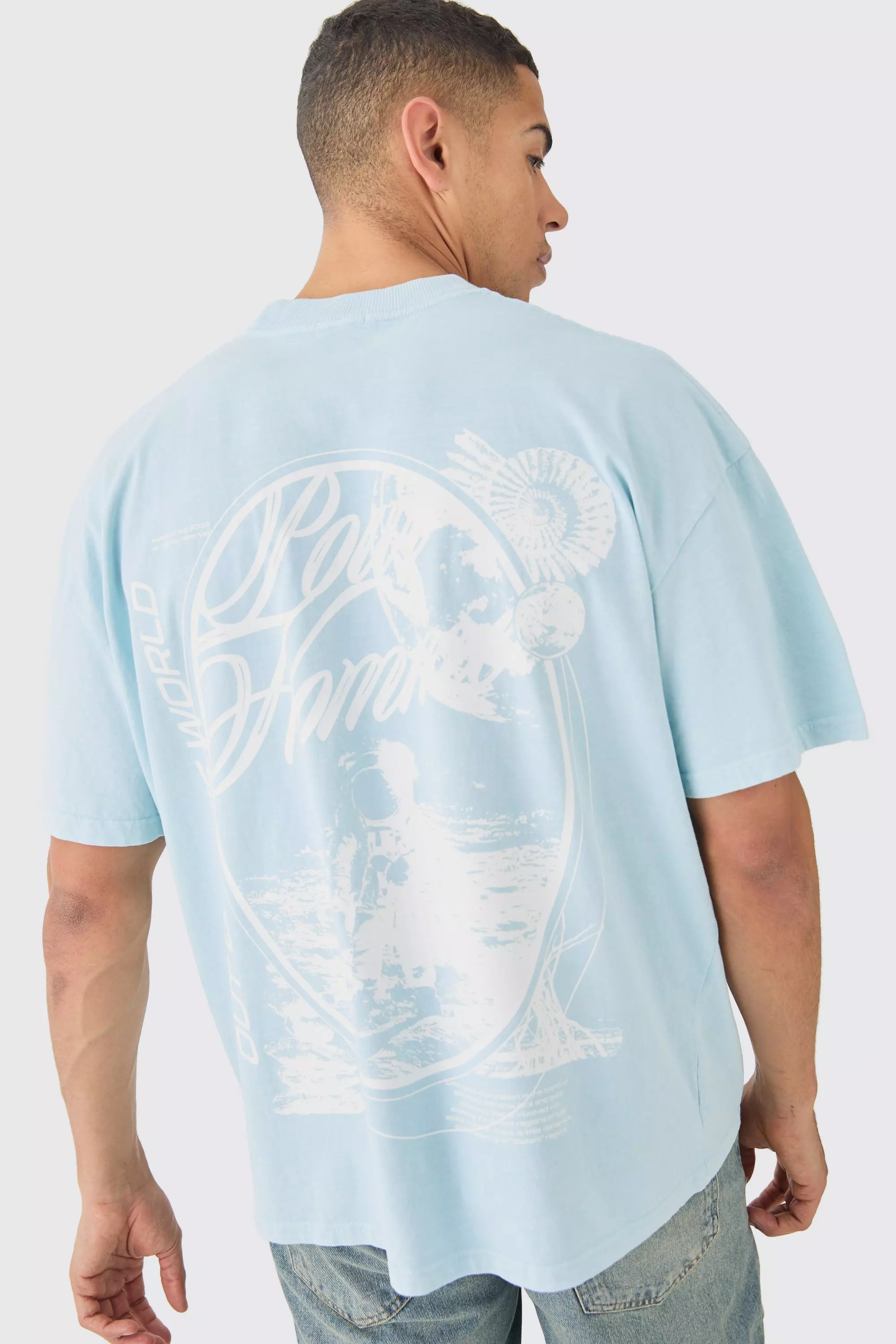 Oversized Washed Pour Homme Space T shirt boohooMAN UK